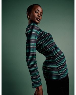 Nobody's Child Nc X Lisou Ribbed Knitted Pleated Long Sleeve Top - Green