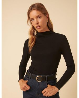 Nobody's Child Ribbed High Neck Long Sleeve Top - Black