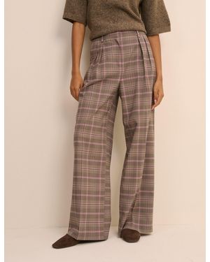 Nobody's Child Petite Check Wide Leg Rue Trousers - Brown