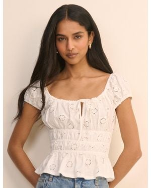 Nobody's Child Broderie Anglaise Shirred Milkmaid Top - Natural