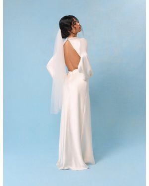 Nobody's Child Bridal Satin Open Back Long Sleeve Isadora Maxi Dress - Blue