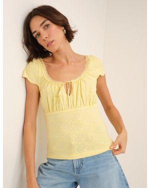 Nobody's Child Broderie Milkmaid Jersey Top - Yellow