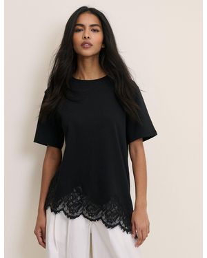 Nobody's Child Asymmetric Lace Hem Top - Black