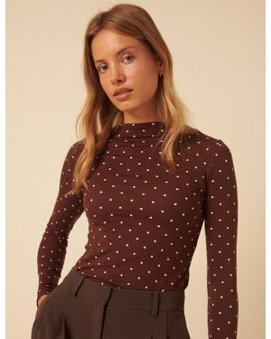 Nobody's Child Polka Dot High Neck Long Sleeve Top - Brown