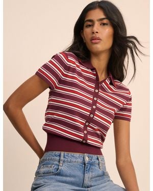 Nobody's Child And Burgundy Striped Knitted Polo Top - Red