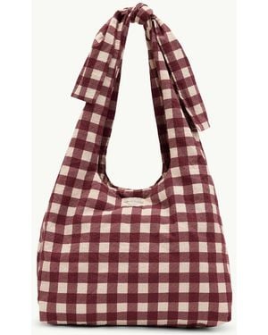 Nobody's Child Burgundy Gingham Bow Tie Strap Tote Bag - Red