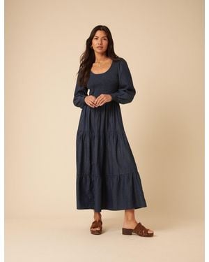 Nobody's Child Shirred Tiered Lilly Midi Dress - Blue