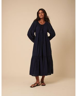 Nobody's Child Tie Front Tiered Adley Midi Dress - Blue