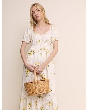 Nobody's Child Floral Puff Sleeve Maryam Midi Dress - Natural