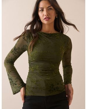 Nobody's Child Floral Mesh Long Sleeve Top - Green