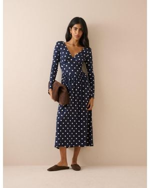 Nobody's Child Polka Dot Jersey Addison Midi Dress - Blue
