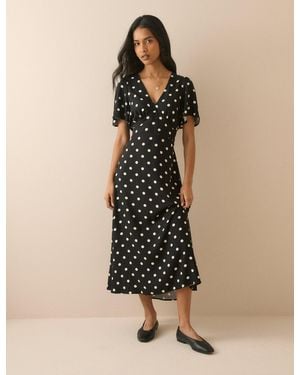 Nobody's Child Polka Dot Atlas Midi Dress - Natural