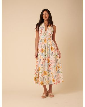 Nobody's Child Floral Halterneck Lilliana Midi Dress - Metallic