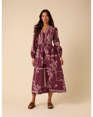 Nobody's Child Paisley Embroidered Quilted Monroe Midi Dress - Pink