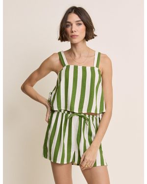 Nobody's Child Striped Linen-Blend Shannon Short - Green