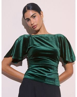 Nobody's Child Emerald Ruched Velvet Top - Green