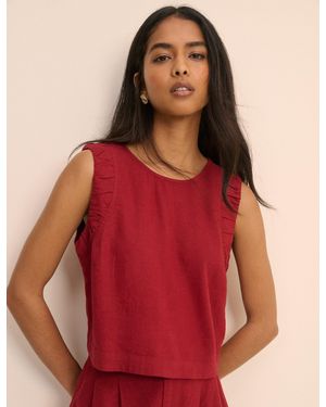 Nobody's Child Linen-Blend Ruched Spencer Tank - Red