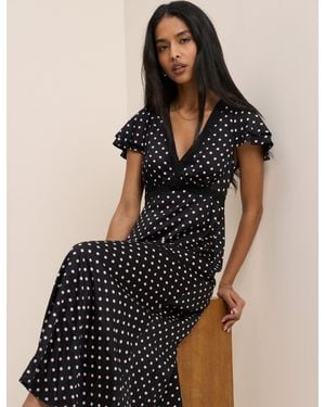 Nobody's Child Polka Dot Lace Trim Iris Midi Dress - Blue