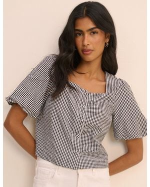 Nobody's Child And Gingham Puff Sleeve Sammie Top - Black