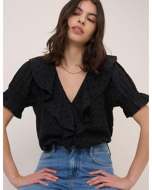 Nobody's Child Embroidered Ruffle Trim Top - Black
