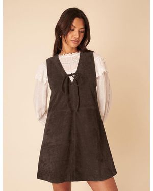 Nobody's Child Dark Suede Mini Pinafore Dress - Brown