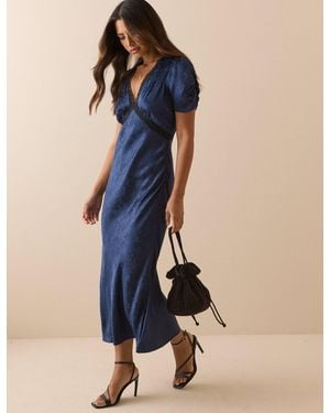 Nobody's Child Jacquard Floral Satin Nicolette Midi Dress - Blue