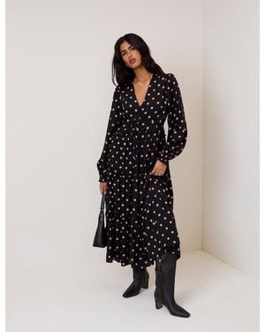 Nobody's Child Polka Dot Balloon Sleeve Sofia Midi Dress - Black