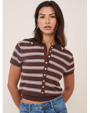 Nobody's Child Striped Knitted Polo Top - Brown