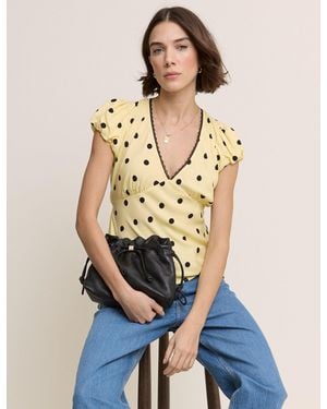 Nobody's Child Polka Dot Lace Trim Top - Natural