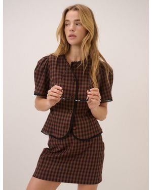 Nobody's Child Gingham Tailored Mini Skirt - Brown