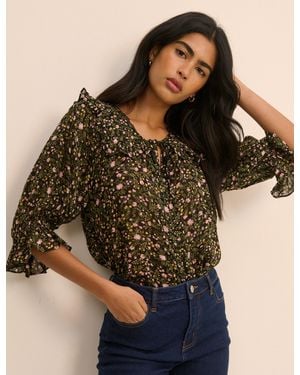 Nobody's Child Floral Short Sleeve Blouse - Natural