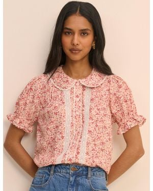 Nobody's Child Floral Broderie Anglaise Peter Pan Collar Blouse - Pink