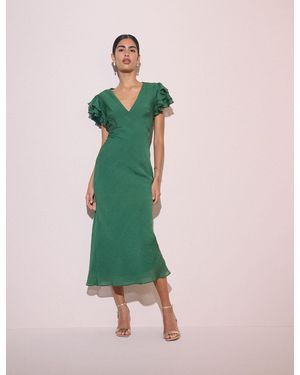 Nobody's Child Emerald Frill Sleeve Layla Midi Dress - Green