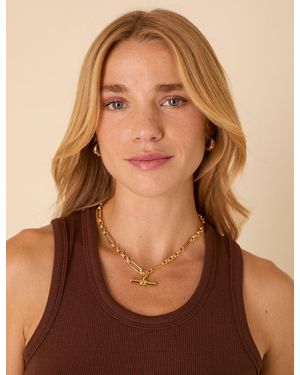 Nobody's Child Plated T-Bar Necklace - Brown
