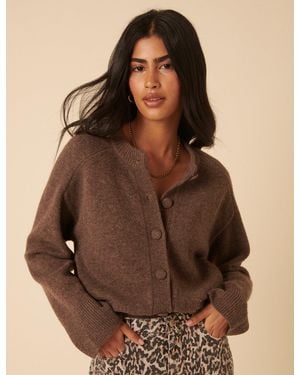 Nobody's Child Wool Crew Neck Cardigan - Brown