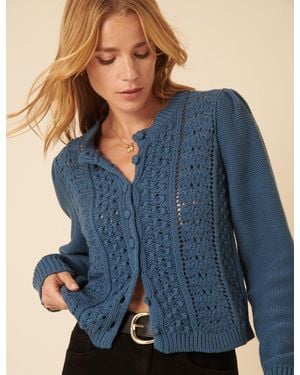 Nobody's Child Pointelle Knitted Cardigan - Blue