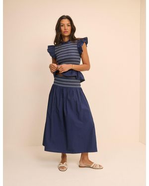 Nobody's Child Shirred Waist Midi Skirt - Blue