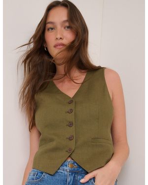 Nobody's Child V-Neck Linen-Blend Waistcoat - Green