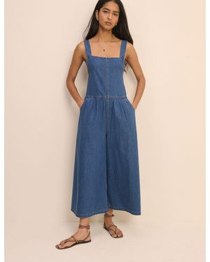 Nobody's Child Dark Wash Denim Cropped Ralph Jumpsuit - Blue