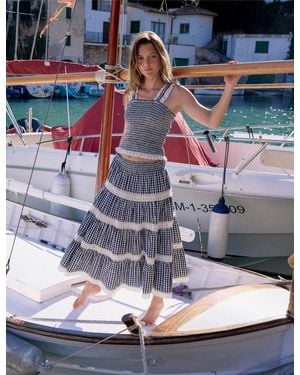 Nobody's Child Gingham Shirred Tiered Leonor Maxi Skirt - White
