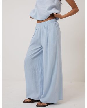 Nobody's Child Light Linen-Rich Wide Leg Trousers - Blue