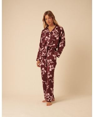 Nobody's Child Burgundy Bow Printed Pyjama Set - Natural