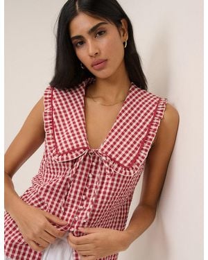 Nobody's Child Gingham Peter Pan Collar Blouse - Red