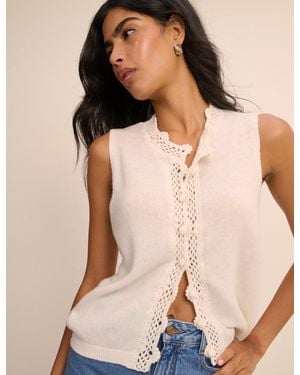 Nobody's Child Wool-Blend Crochet Trim Vest - Natural