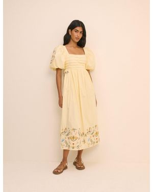 Nobody's Child Butter Embroidered Pleated Nova Midi Dress - Natural