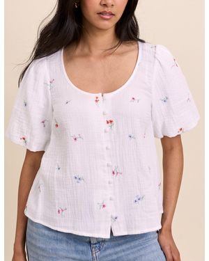 Nobody's Child Embroidered Scoop Neck Edris Blouse - White