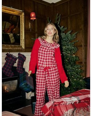 Nobody's Child Brushed Check Broderie Frill Pyjama Top - Red