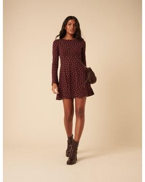 Nobody's Child Burgundy Polka Dot Boat Neck Tate Jersey Mini Dress - Natural
