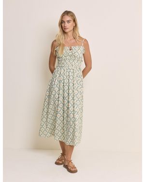 Nobody's Child Ocean Printed Shirred Waist Alina Midi Dress - Metallic