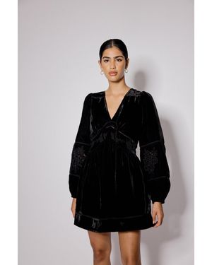 Nobody's Child Velvet Balloon Sleeve Aquarius Mini Dress - Black